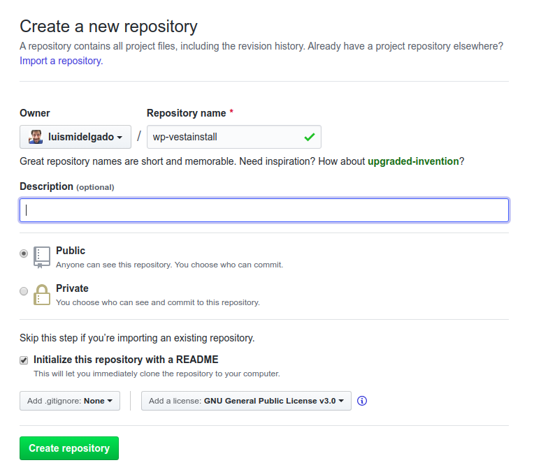 Nombre del repositorio en github para nuestro proyecto